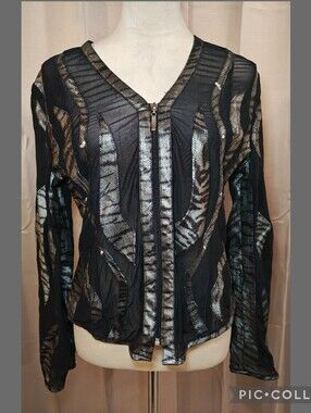 🦓🔥Vtg Alexandra Rosati Metallic Zebra Pattern Vegan Leather & Mesh Jacket🦓🔥